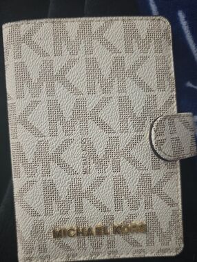 Michael Kors Beige & Gold MK Logo Passport Holder